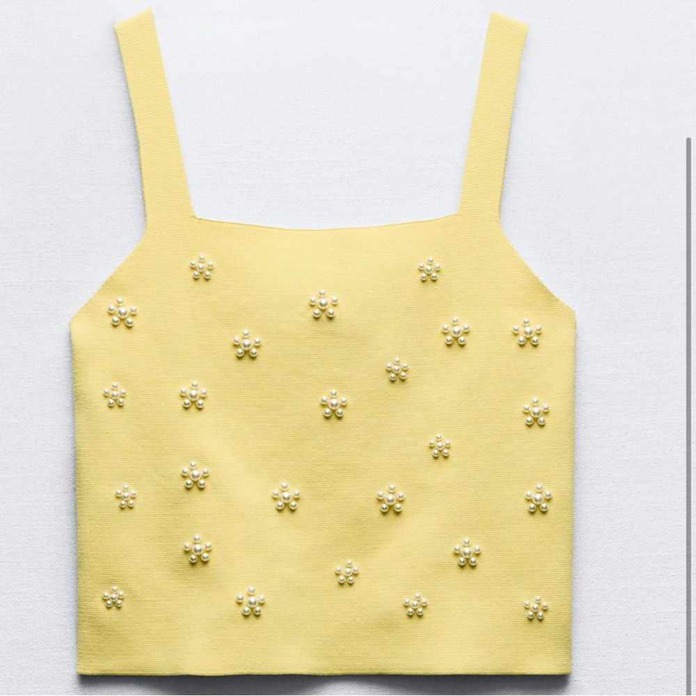 ZARA Knit Top With Faux Pearls